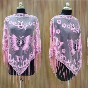 Pink Semi Sheer Poncho,  Butterfly, Beautiful